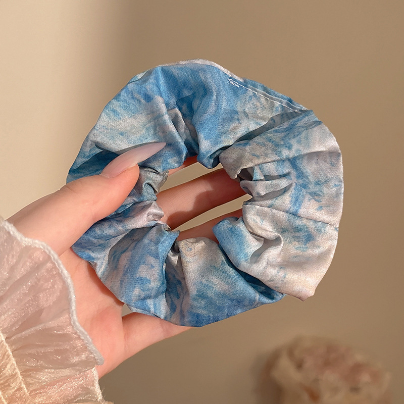 Tie-dye satin blue scrunchie